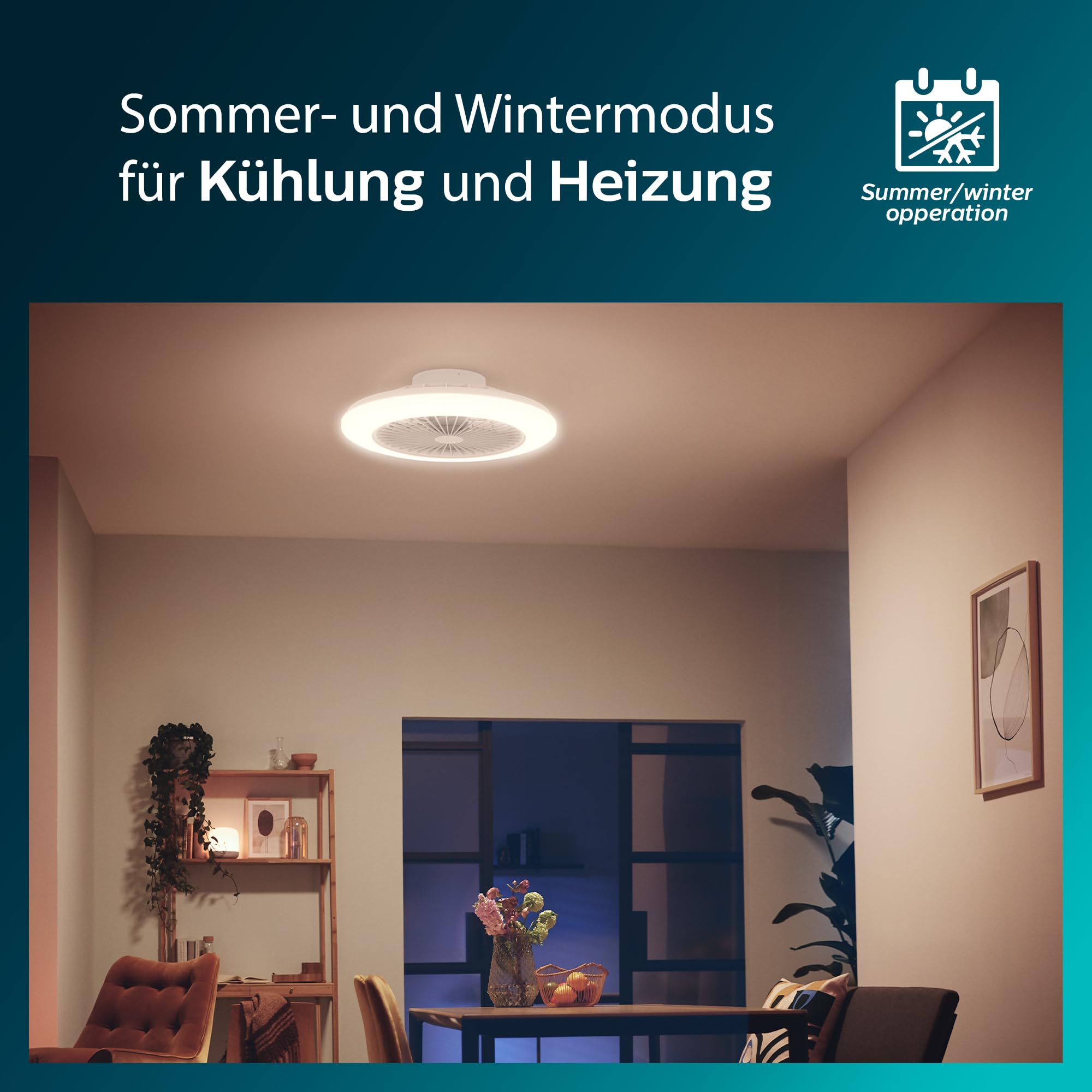 PHILIPS Deckenventilator und LED Deckenleuchte Amigo, 25W+60W, Durchmesser 58cm, rund, inkl. Fernbedienung, Weiß