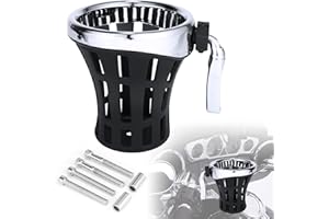 AILMOTO Motorcycle Handlebar Drink Cup Holder, Water Bottle Holder Compatible for Harley Davidson Cupholder with Mesh Basket Fit for Honda Goldwing GL 1800 Chrome, 142 MM