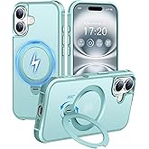 HuwaiH 360° Rotatable Magnetic Ring Stand for iPhone 16 Case, Compatible with MagSafe, Military-Grade Shockproof, Anti-Scratch Matte Translucent Phone Case for iPhone 16(Lake Blue)