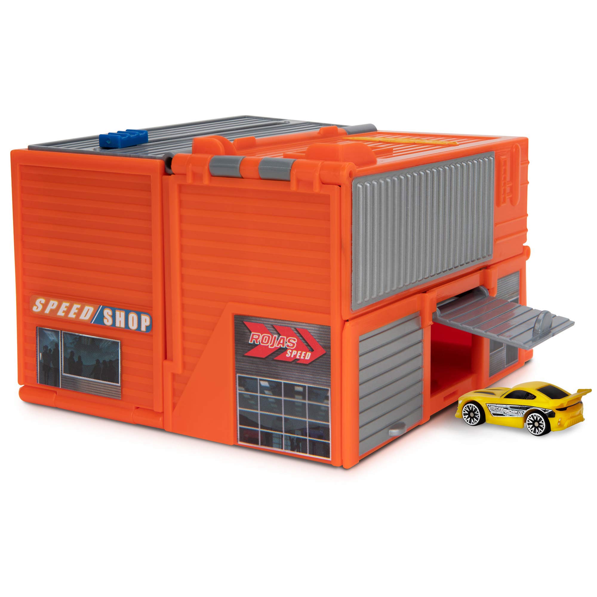 Micro Machines Core Playset, Car Tuner Garage Station - Expandable and Connectable to Other MM Sets, Includes One Exclusive Vehicle - Collect Them All