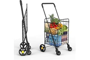 Our Modern Space Shopping Cart & Large 360° Swivel Wheels | Foldable Collapsible & Lightweight | Perfect for Groceries Laundry Utility Cart - Black