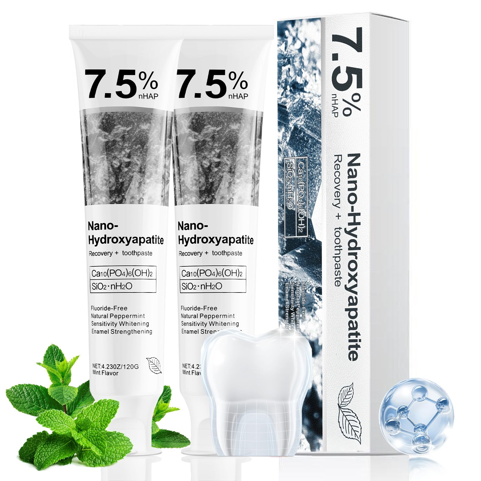 Photo 1 of *1-PACK** 7.5% Nano Hydroxyapatite Toothpaste Helps Remineralize, Protects Enamel, Dentist-Formulated Whitening Toothpaste for Sensitive Teeth, Natural Peppermint, Fluoride-Free (Natural Peppermint)