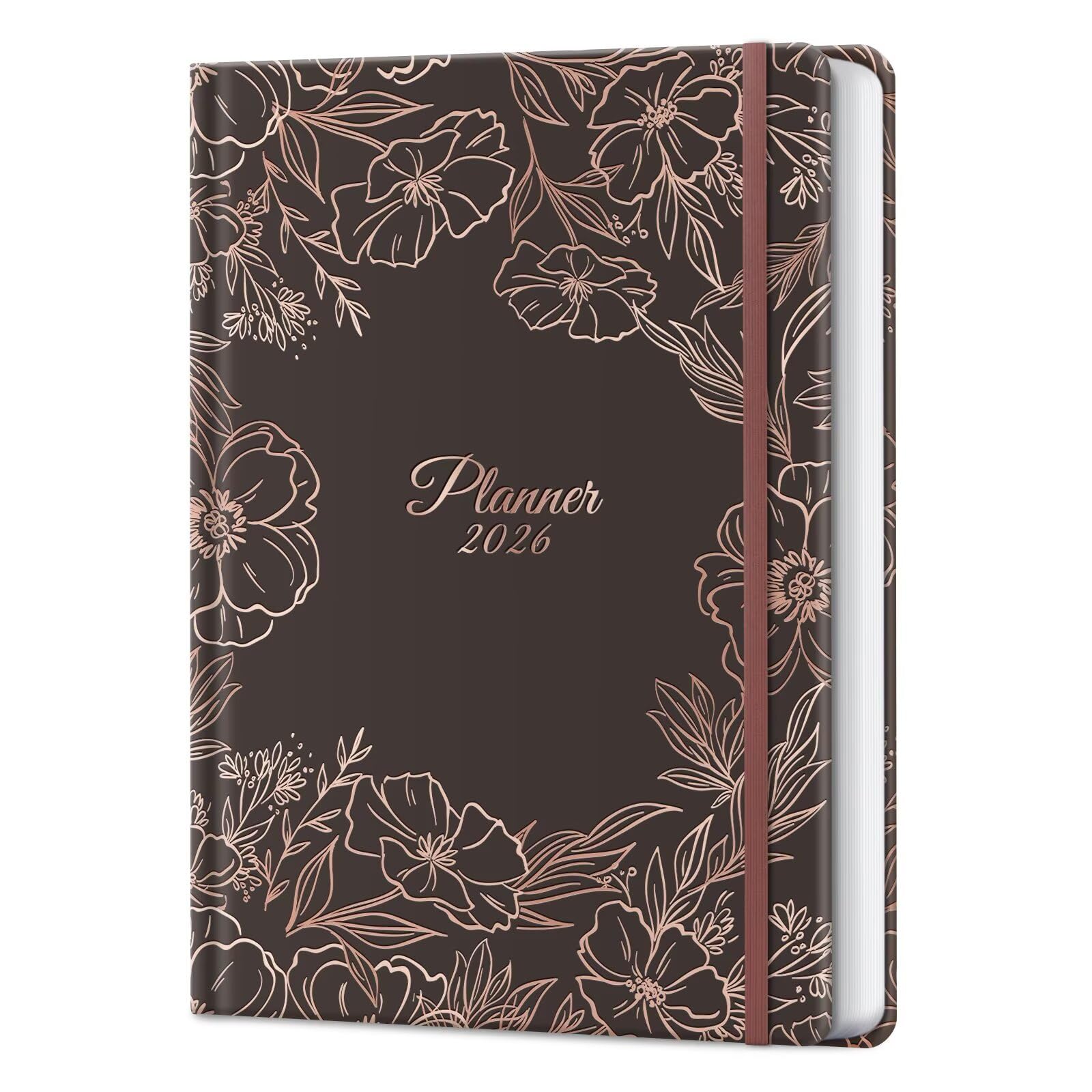 Photo 1 of 2026 Planner, 12 Month Weekly and Monthly Calendar 2026, Hardcover Daily Agenda Planners from Jan. to Dec, Habit Tracker Journal with Ribbon Bookmark 5.75" x 8.4"(Gold Flower)
