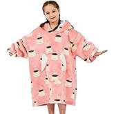 Ramees Wearable Blanket Hoodie for Kids, Sherpa Oversized Sweatshirt Blanket Flannel with Hood Pocket and Sleeves (Coffee)