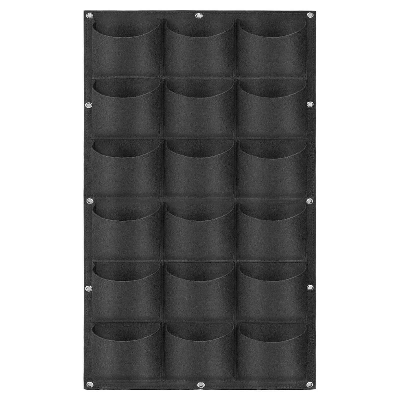 WHATWEARS Hanging Planting Grow Bags, 18 Pockets Hanging Vertical Wall Planter Wall Mounted Grow Bag Outdoor Indoor Gardening Vertical Greening Flower Container, Planting Bags(1.0 m × 0.5 m, Black)