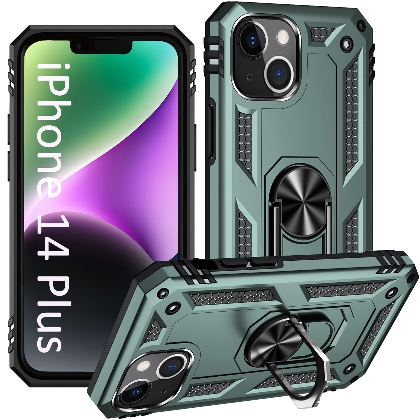 ADDIT i Phone 14 Plus Case, for iPhone 14 Plus Case,with Kickstand Ring,Adjustable Stand,Military Grade,Heavy Duty Protection,Shockproof,Anti-Fingerprint,Support Magnet Car Mount,Teal