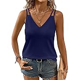 JUSTFASHIONNOW Womens Cute Tank Tops Double Spaghetti Strap V Neck Loose Casual 2026 Summer Beach Sleeveless Basic Shirts