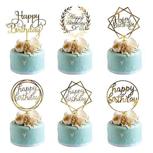 Betwin360 Tv Ustensiles A Patisserie Patisserie Argent Happy Birthday Cake Topper Accessoires De Decoration 6 Style Topper De Gateau Acrylique Topper De Gateau Glitter Cupcake Topper Decorations De Gateau Danniversaire Pour Enfants Et Adultes