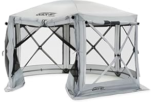 CLAM Pop Up Screen Tent, Outdoor Camping Gazebo Canopy, Pavilion, 12.5', Gray - Heavy-Duty Portable Screened Shelter with Netting for Beach, Patio, and Backyard