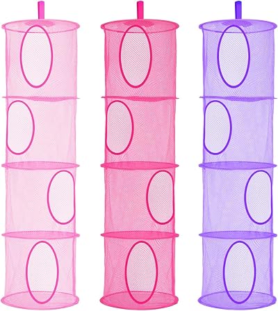 LIVEHITOP 4 Tier Hanging Mesh Toy Storage Basket Kids Room Bathroom Balcony