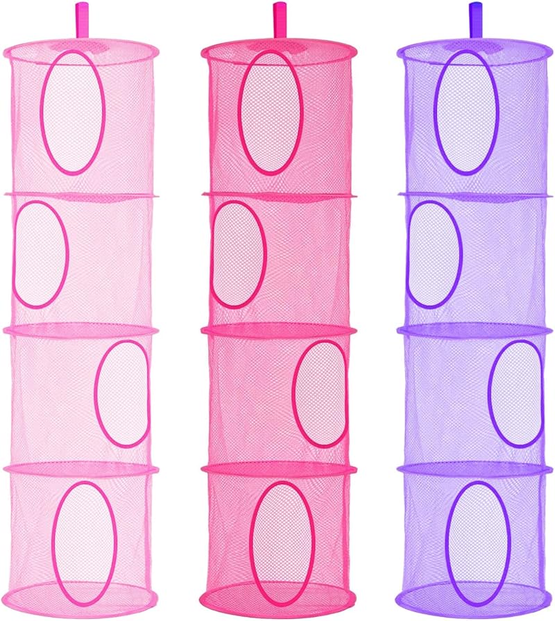 LIVEHITOP 4 Tier Hanging Mesh Toy Storage Basket Kids Room Bathroom Balcony