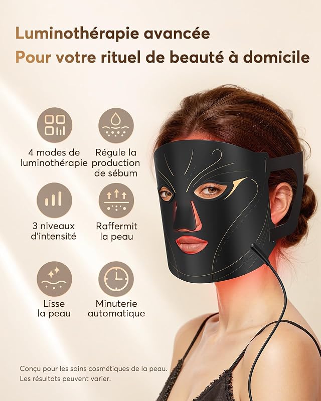 Masque LED Visage Luminothérapie 3D Filaire, 4 Modes, 850 nm, NVV06