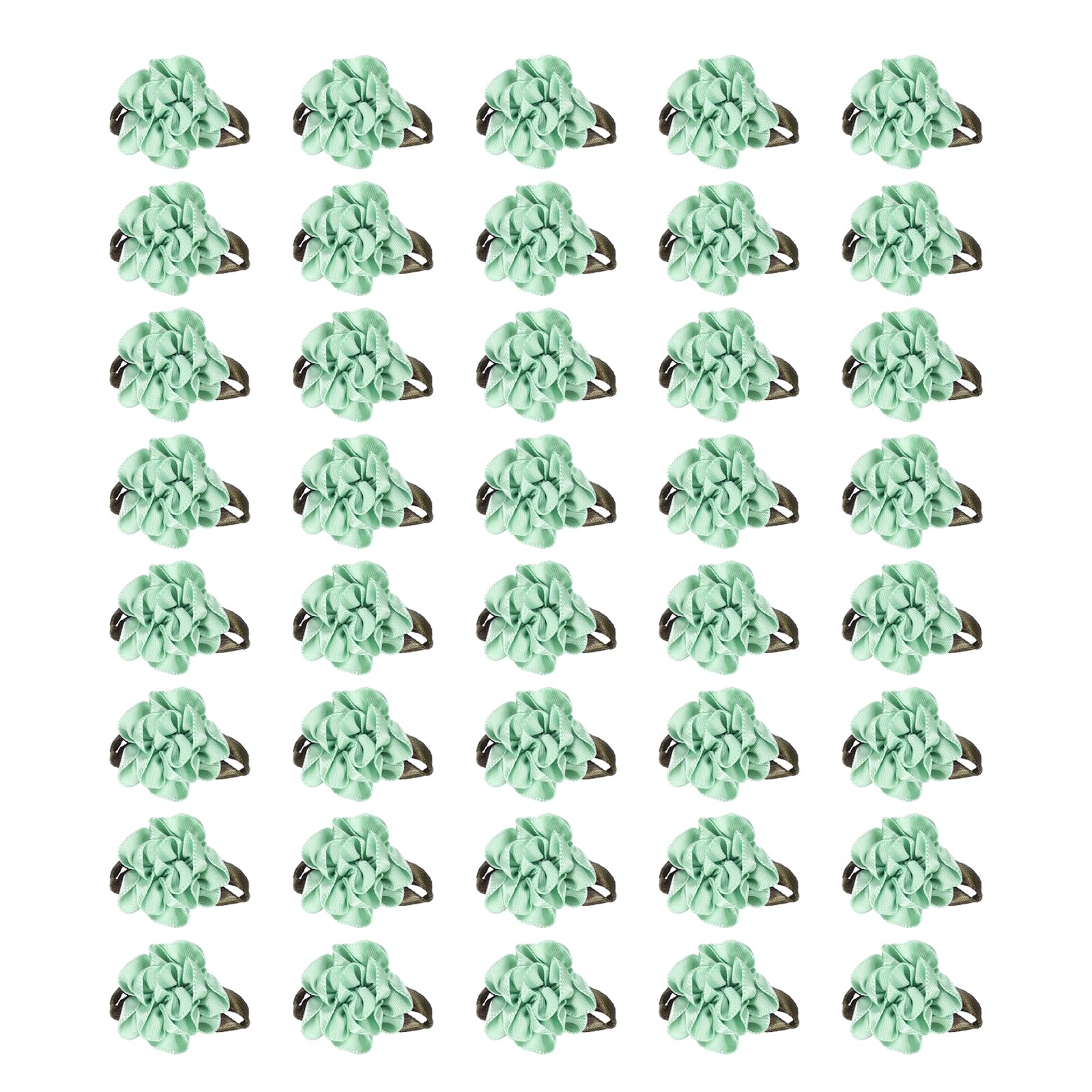 PATIKIL 1 Inch Ribbon Flowers Bows for Crafts, 40 Pack Mini Satin Roses Flowers Small Fabric Flower Heads DIY Sewing Appliques for Gift Wedding Bride Ornament, Lake Blue