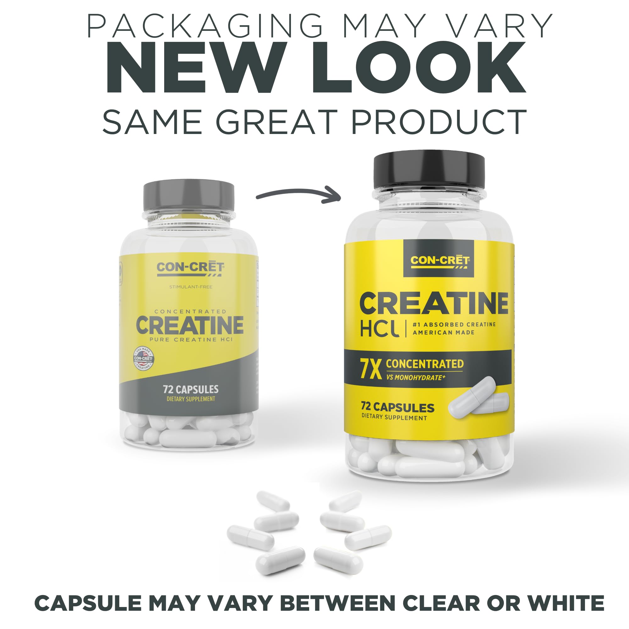 CON-CRET Creatine HCl Capsules | Muscle, Cognitive, Cellular Energy Support | No Bloating or Cramps | USA Made & NSF Certified | Creatine Pills (72ct)