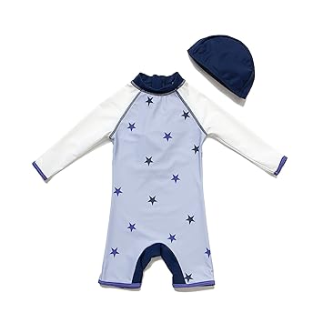 Amazon Bonverano ラッシュガード 水着 男の子 長袖 Upf50 Uvカット 0 3歳 ワンピース キャップ付き パープルの星 9 12m 水着 ベビー マタニティ 通販