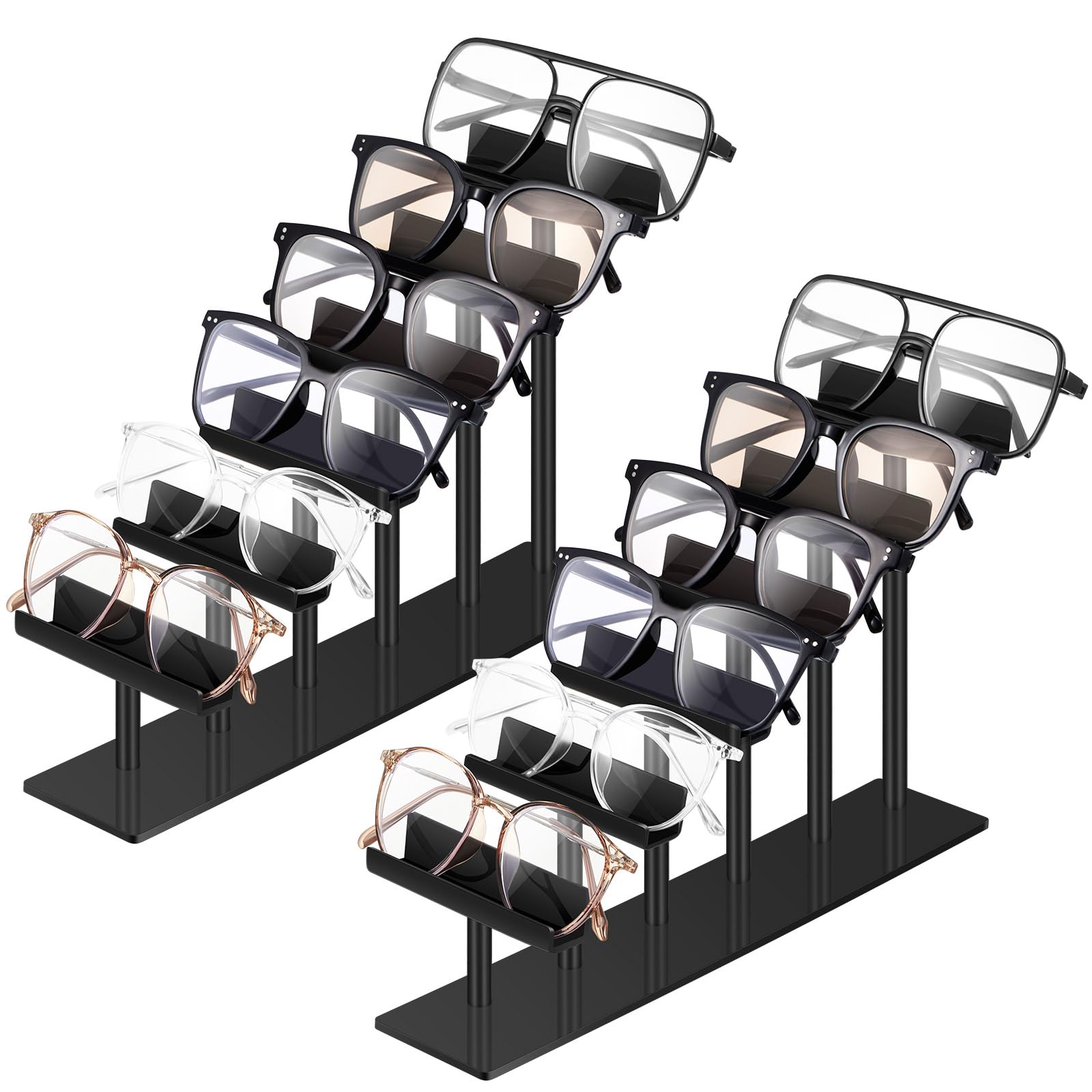 Photo 1 of Sintuff 2 Pcs 6 Tier Eyeglasses Display Stand Acrylic Sunglasses Holder Black Glasses Rack Eyewear Sunglass Organizer Stand for Shop Home Storage