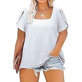 Siddhe Plus Size Tops for Women Petal Short Sleeve Square Neck Shirts Casual Trendy Blouses 2026 Spring Fashion XL-5XL