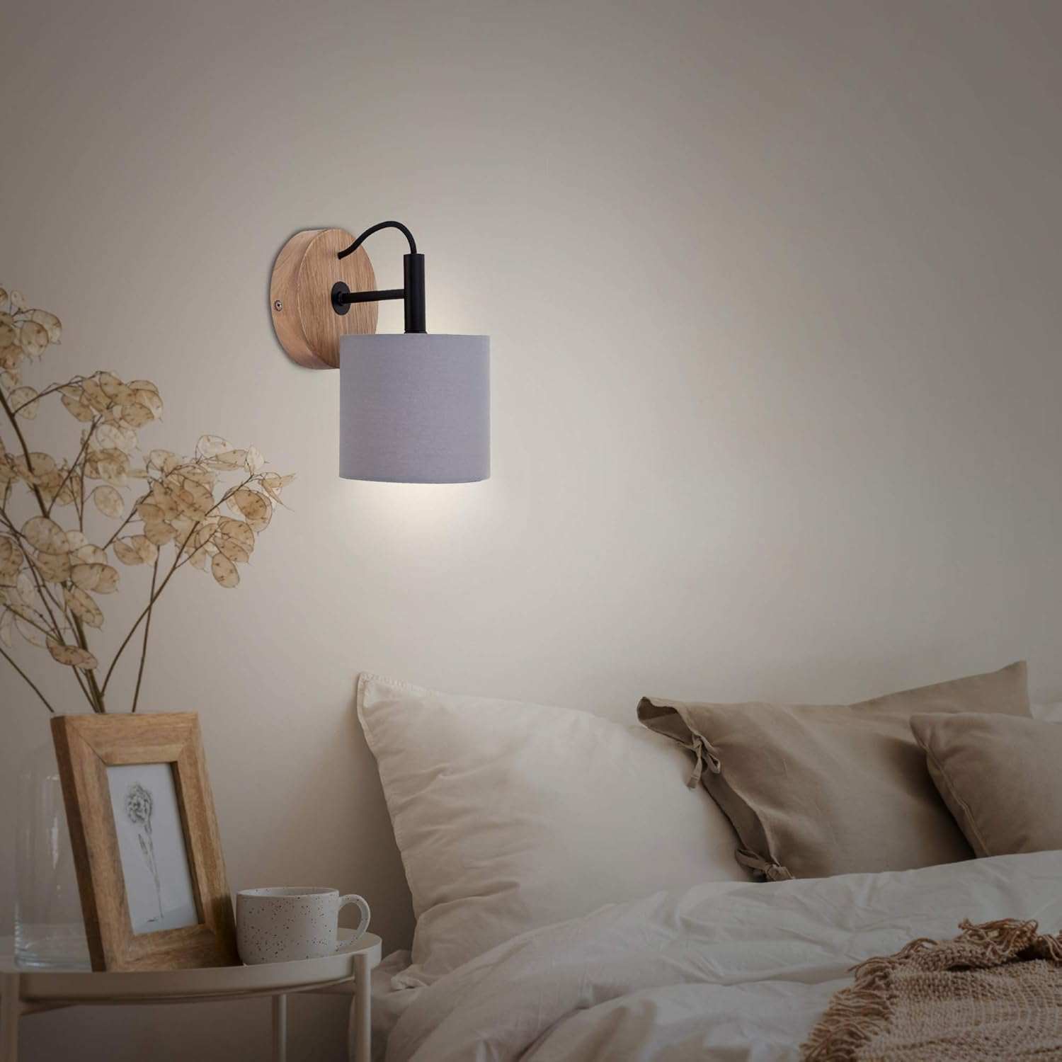 BRILONER Leuchten Spotlight, Wall Light Retro, Vintage, 1x E14, Metal incl. Fabric Shade, 125x178mm (DxA), Black-Wood-Grey, 2075-014 - Image 4