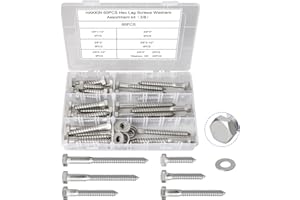 Hakkin 3/8" Hex Lag Screws, 60PCS Assorted Wood Screw & Bolt Assortment Sets 1-1/2" 2" 2-1/2" 3" 3-1/2" 4", Hexagon Head Lag Bolts for Wood, Decks Building,Industrial
