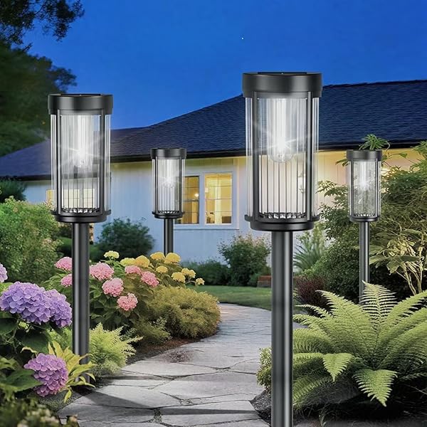 EXCMARK 12 PACK OUTDOOR SOLAR LIGHTS WATERPROOF FOR YARD GARDEN WALKWAY PATHWAY LAWN DECORATIVE CONTEMPORARY LANDSCAPE LIGHTING. (WARM WHITE LIGHT, 12)