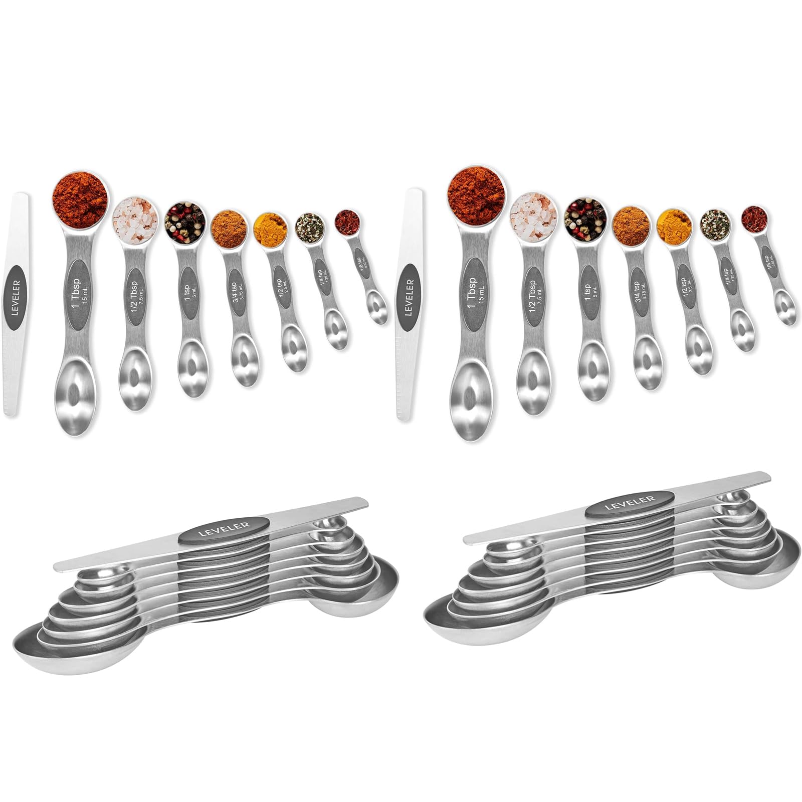 Photo 1 of Measuring Spoons, Magnetic Measuring Spoons Set of 16 Stainless Steel Dual Sided Teaspoon and Tablespoon Stackable with Leveler Fits in Different Spice Jars for Dry and Liquid Ingredients?2pcs?