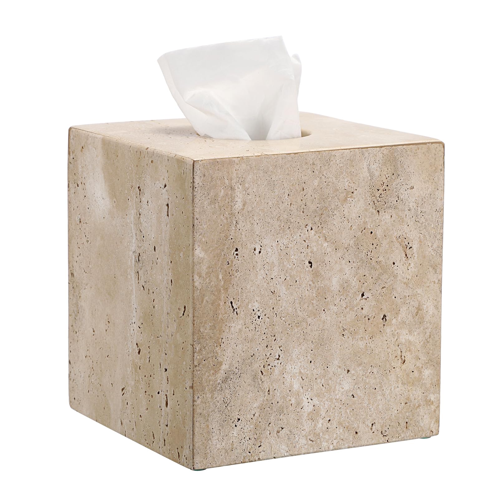 Photo 1 of Sumnacon Square Tissue Box Cover Natural Travertine Tissue Cover with Pads, Heavy Duty Stone Tissue Box Holder,Gorgeous Tissue Holder for Toilet Bathroom Kitchen Bedroom Living Room Table,Light Beige