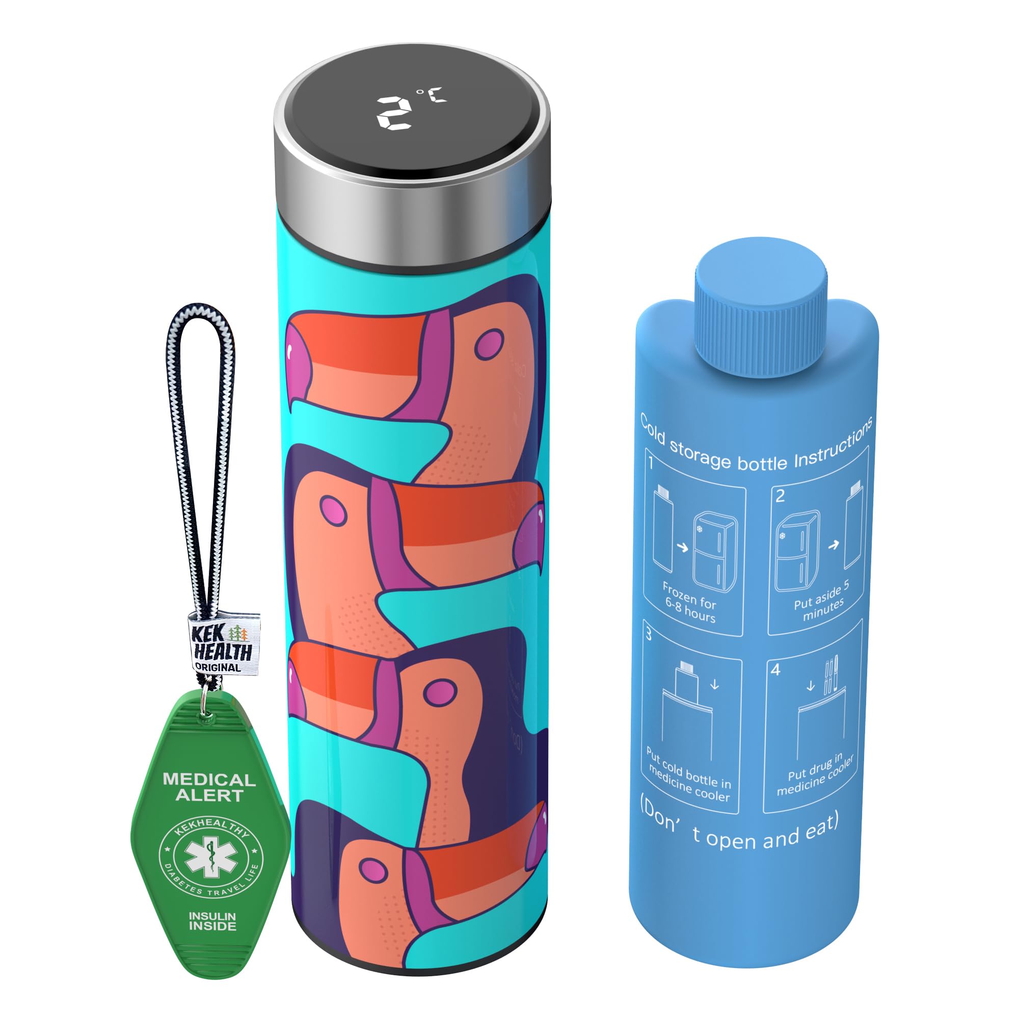 KEKHEALTH Smart 60H 3 Insulin Pens Cooler Travel Case Temp Display with QR Medical Travel Tag Medicine Cooler for Travel TSA Approved EpiPen Carry Case (Flame)