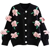 FindThy Women’s Kawaii 3D Floral Cardigan Long Sleeve Crewneck Knit Cardigan Sweaters