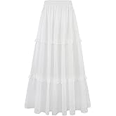 Gracyoga Maxi Skirts for Women Casual Elegant High Waisted A Line Flowy Ruffle Tiered Long Skirt with Pockets