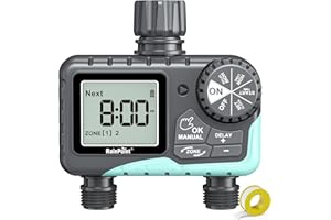 RAINPOINT Sprinkler Timer 2 Outlet, Water Timer for Garden Hose, Programmable Drip Irrigation Timer for Yard Outdoor Watering, Rain Delay/Manual/Automatic System Controller 2.5" LCD, V2, 2023 Release