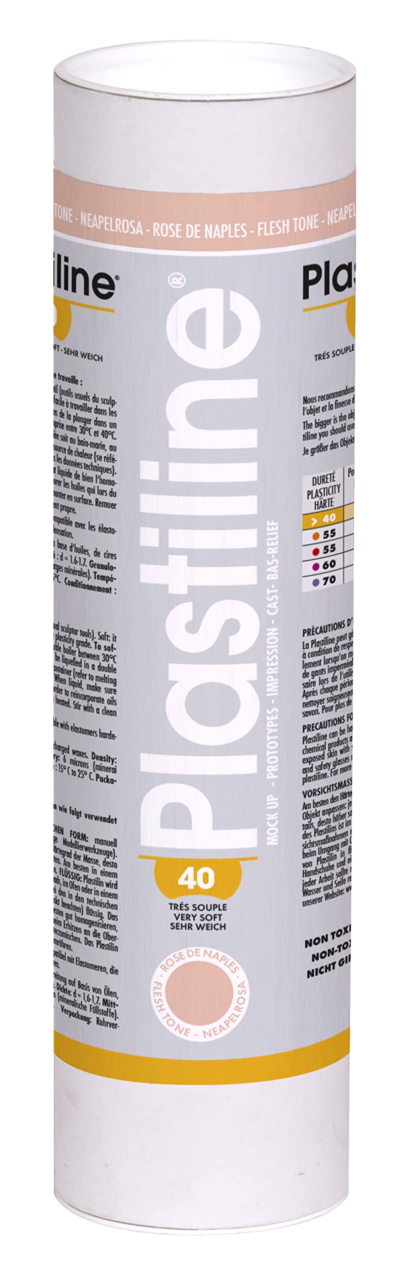 Plastiline 1240T - Plastiline tube - Modelling Paste, High Precision Sculpting, Moulding - Hardness 40 (very soft) - 1 kg - Naples Pink shade. Made in France
