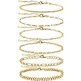 ZZM Story 6Pcs 18k- Gold Plated Bracelet Set for Women,Adjustable Gold Chain Stackable Bracelets, Packaged In a Gift Box, Perfect for Gifting.