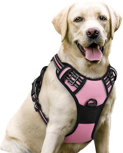 rabbitgoo Dog Harness Large No Pull Reflective Pink Adjustable Vest