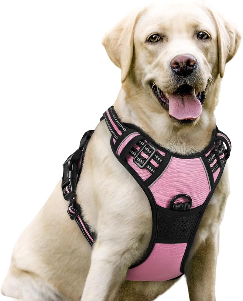 rabbitgoo Dog Harness Large No Pull Reflective Pink Adjustable Vest