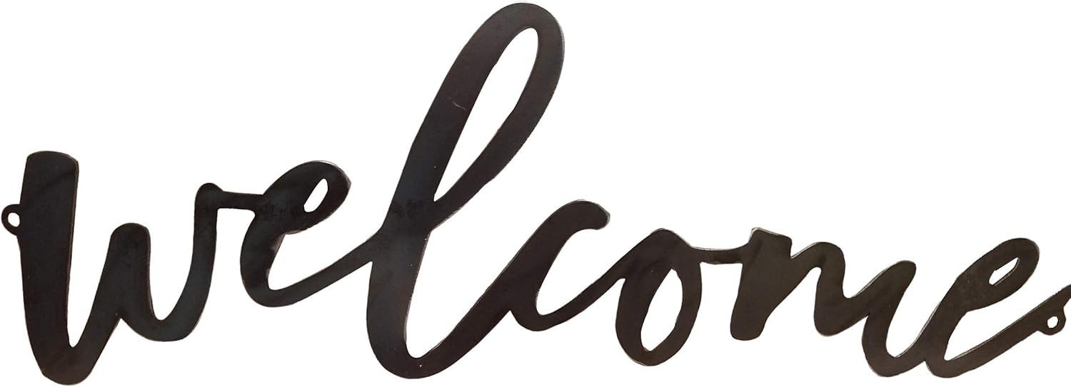 AT Industrial Metal Script Word Wall Sign Decor (Welcome)