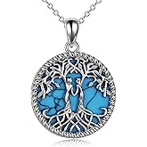 YFN Sterling Silver Tree of Life Abalone/Turquoise Pendant Necklace - Sister Gift for Birthday or Any Occasion