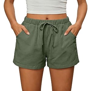 HSEHANO Casual Elastic Waist Shorts for Women Stretchy Drawstring Loose Fit Shorts with Pockets Daily and Loungewear Short