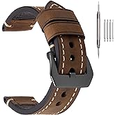 EACHE Leather Watch Bands for Men,Vintage Crazy Horse Leather & Vegetable Tanned Leather & Oil Waxed Thick Leather Watch Bands 20mm 22mm 24mm 26mm