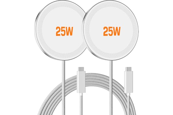 25W Magnetic Wireless Charger: Fast Charging Pad for iPhone 17 16 15 14 13 12 Pro Max, Samsung Galaxy S26 S25, Google Pixel 10, AirPods-Slim Portable for Travel Bedside Office-White 2 Pack