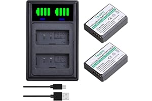 Tectra 2-Pack LP-E10 Battery + LED Dual Charger for Canon EOS Rebel T7 T6 T5 T3 T100, Kiss X50 X70 X80 X90, EOS 1100D 1200D 1