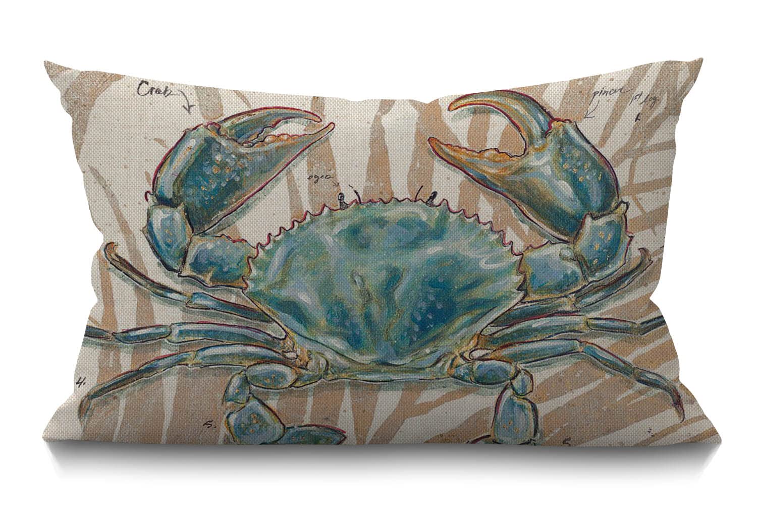 BGBDEIA Ocean Beach Theme Cushion Cover Farmhouse Big Crab Sea Coastal Marine Animals Decorations Pillow Cover Case for Sofa Couch Cotton Linen 30 x 50 cm 12x20 Inches