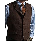 Mens Casual Plaid Suit Vest Tweed Slim Fit Waistcoat for Wedding Groomsmen