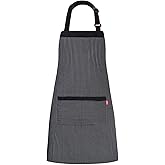 ALIPOBO Aprons for Women and Men, Kitchen Chef Apron with 2 Pockets and 40" Long Ties, Adjustable Bib Apron for Cooking, Serving - 32" x 28" - Black/White Pinstripe - 1 Pcs