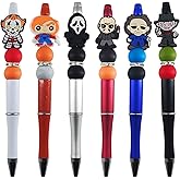 LDZBUOM 6 PCS Horror Movie Role Pen,Novelty Halloween Spooky Horror Pens For School Office Supplies With Kids And Adults (ABCDEF)