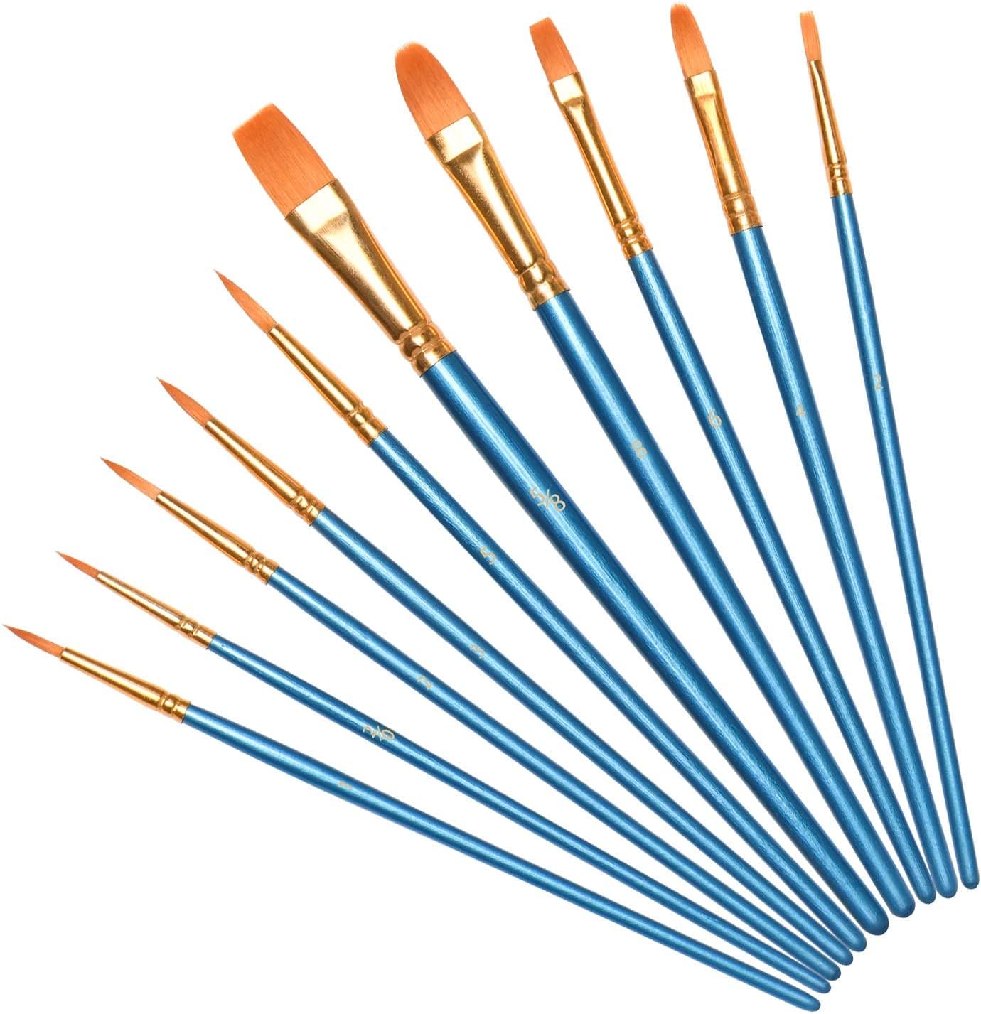 Vicloon 10Pcs Paint Brushes, Professional Painting Brushes Set Nylon Hair Artist Paint Brushes for Acrylic Oil Watercolor Gouache Face Painting