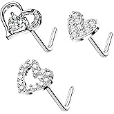 FLOGWE 20G Nose Ring Studs 316L Heart Nose Rings Nose Studs Heart Nose Stud Surgical Steel CZ L-Shaped Piercing Jewelry…