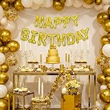 TONIFUL Gold Happy Birthday Balloons Banner 16 Inch Foil Letters with Straw view 3