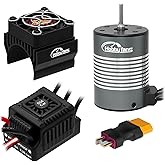 Hobby Fans Waterproof S3650 4300KV Brushless Motor 3.175mm Shaft with 60A Sensorless Brushless ESC Electric Speed Controller Combo Set and Heatsink for 1/10 Remote Control Car Truck, Black