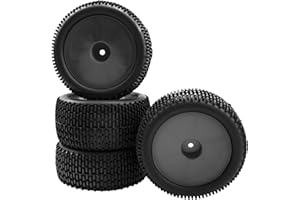 HIRCQOO OD 88mm/3.46" Rubber Tire Front Rear Tyre & Plastic Wheel Rims 12mm Hex Hub Compatible with Redcat Tornado Shockwave HPI HSP Kyosho Losi 1/10 Scale Off Road Buggy (Black)