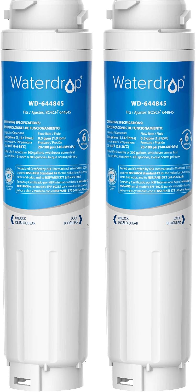 Waterdrop WD-F25 Fridge Water Filter, Replacement for Bosch® Fridge UltraClarity 644845, 740560 9000077104 (2 Pack)